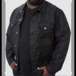 MVP COLLECTION, BLACK PYTHON PRINT DENIM JACKET , 3XL
